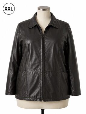 Vintage Italian Genuine Leather Jacket Black Size EU 44 Classic Zip Coat